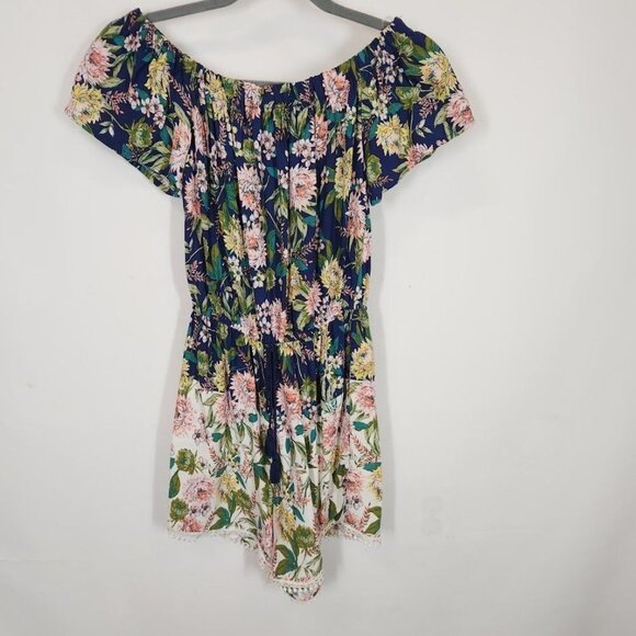 BEBOP Womens Navy‎ Ruffled Floral Off Shoulder Romper Size XS - Picture 4 of 9